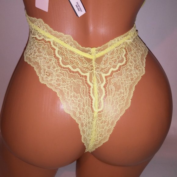 Victoria Secret Lingerie Teddy One Piece Bodysuit Yellow Wicked Lace Fairy Cotta - Picture 10 of 16